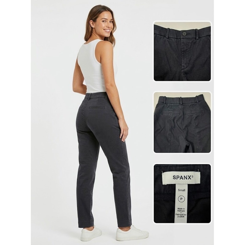 SPANX Womens Small Black Stretch Twill Straight Ankle Pants Trousers 21280R